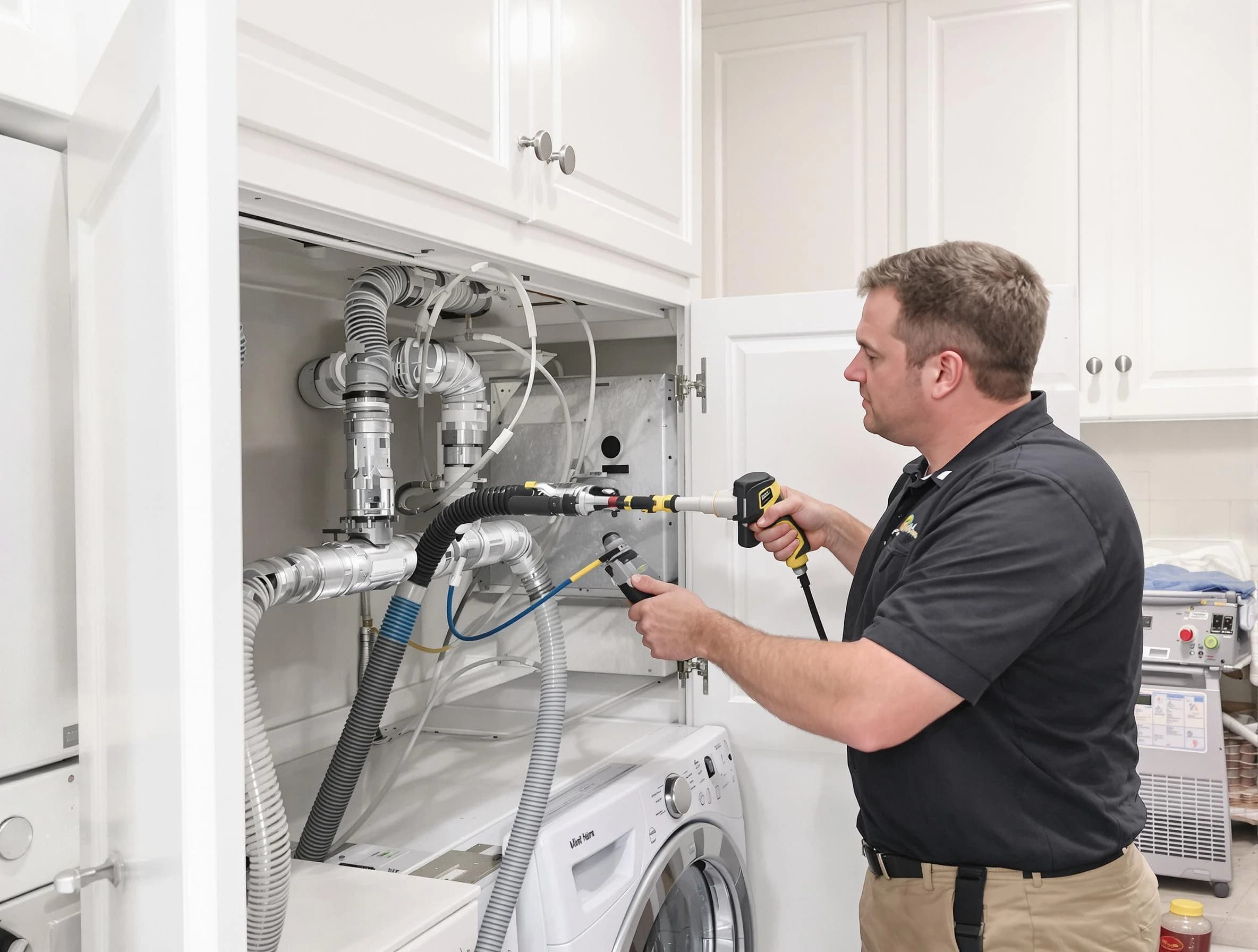 Needham Dryer Vent Cleaning professional removing severe blockage from a clogged dryer vent in Needham