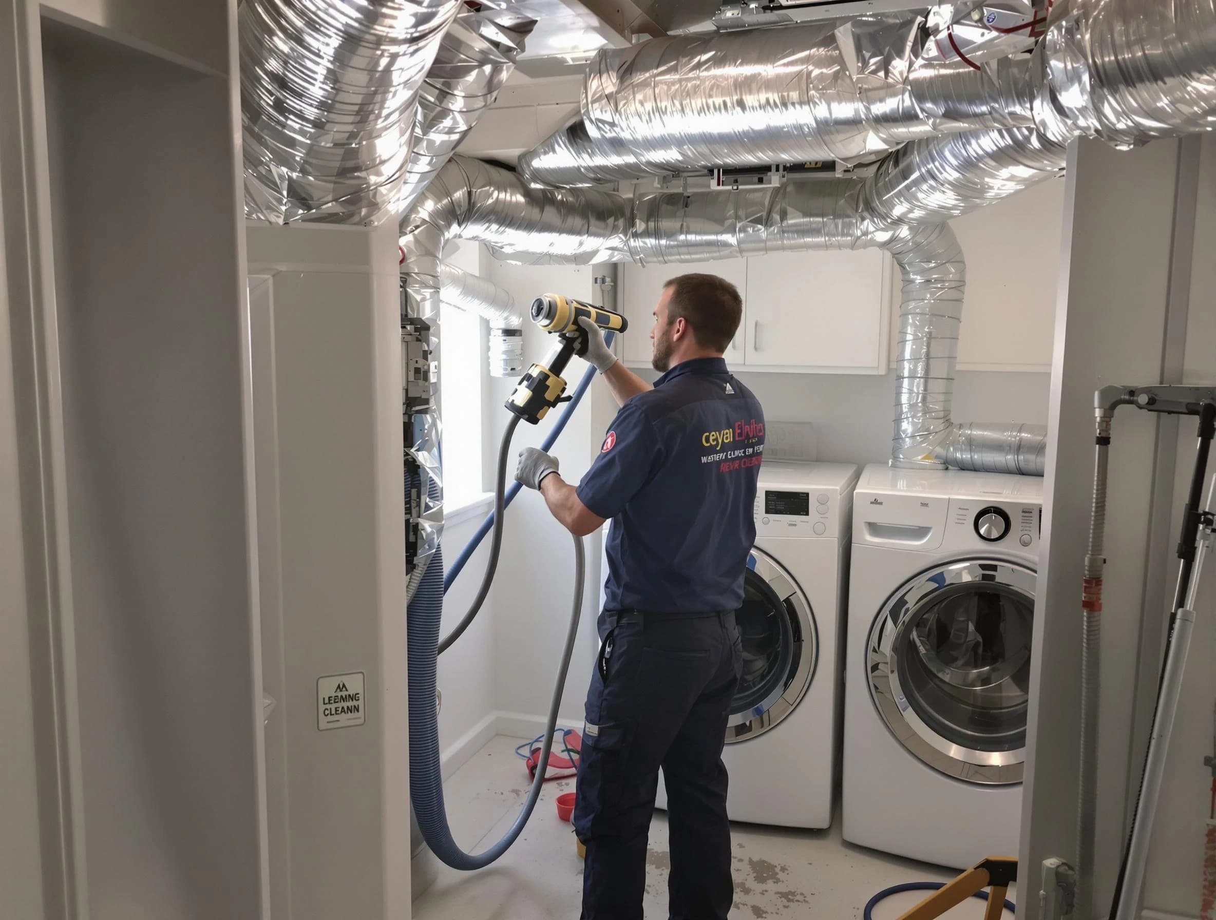 Needham Dryer Vent Cleaning specialist using advanced equipment for thorough duct cleaning in Needham