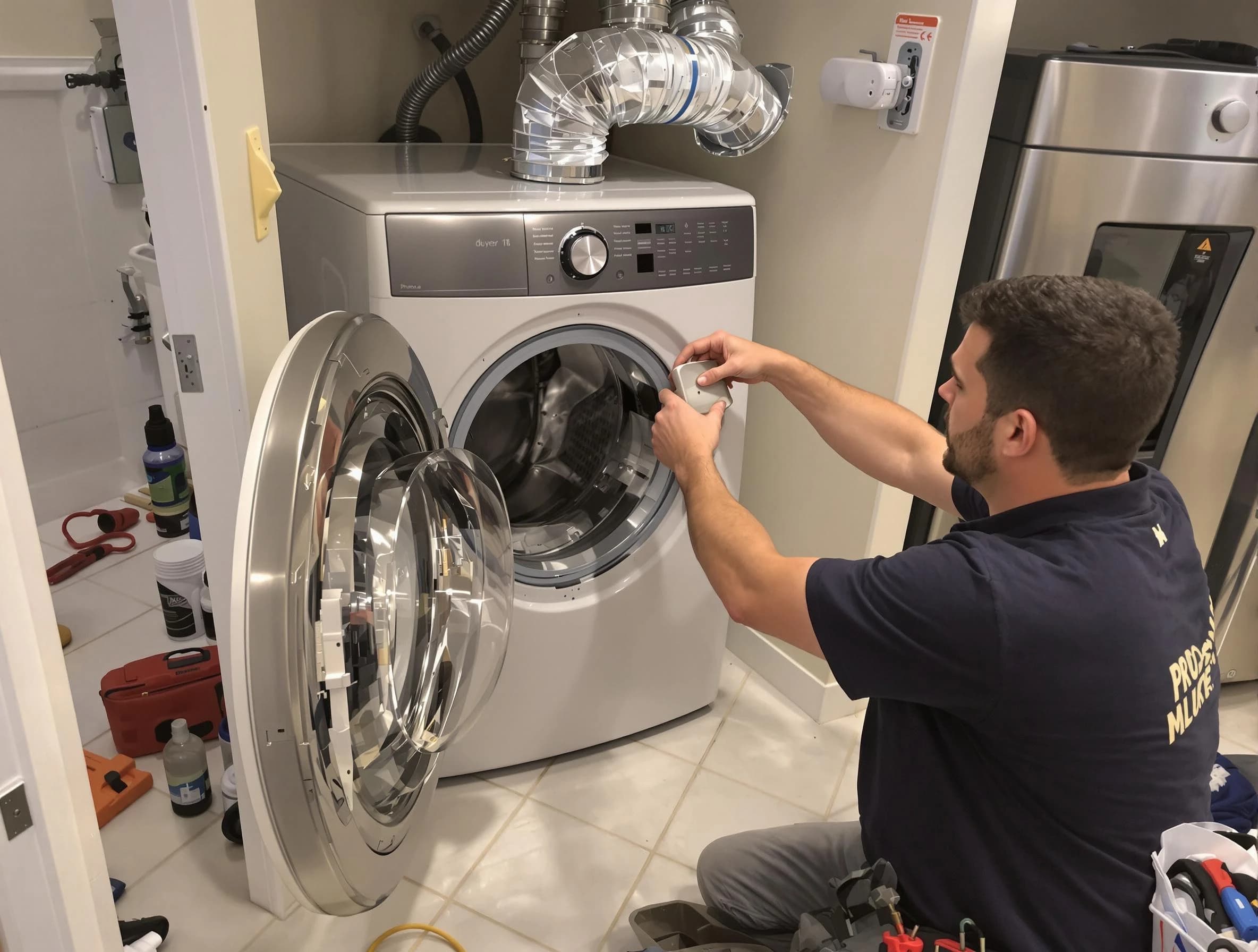 Needham Dryer Vent Cleaning technician performing precise dryer vent hose installation in Needham