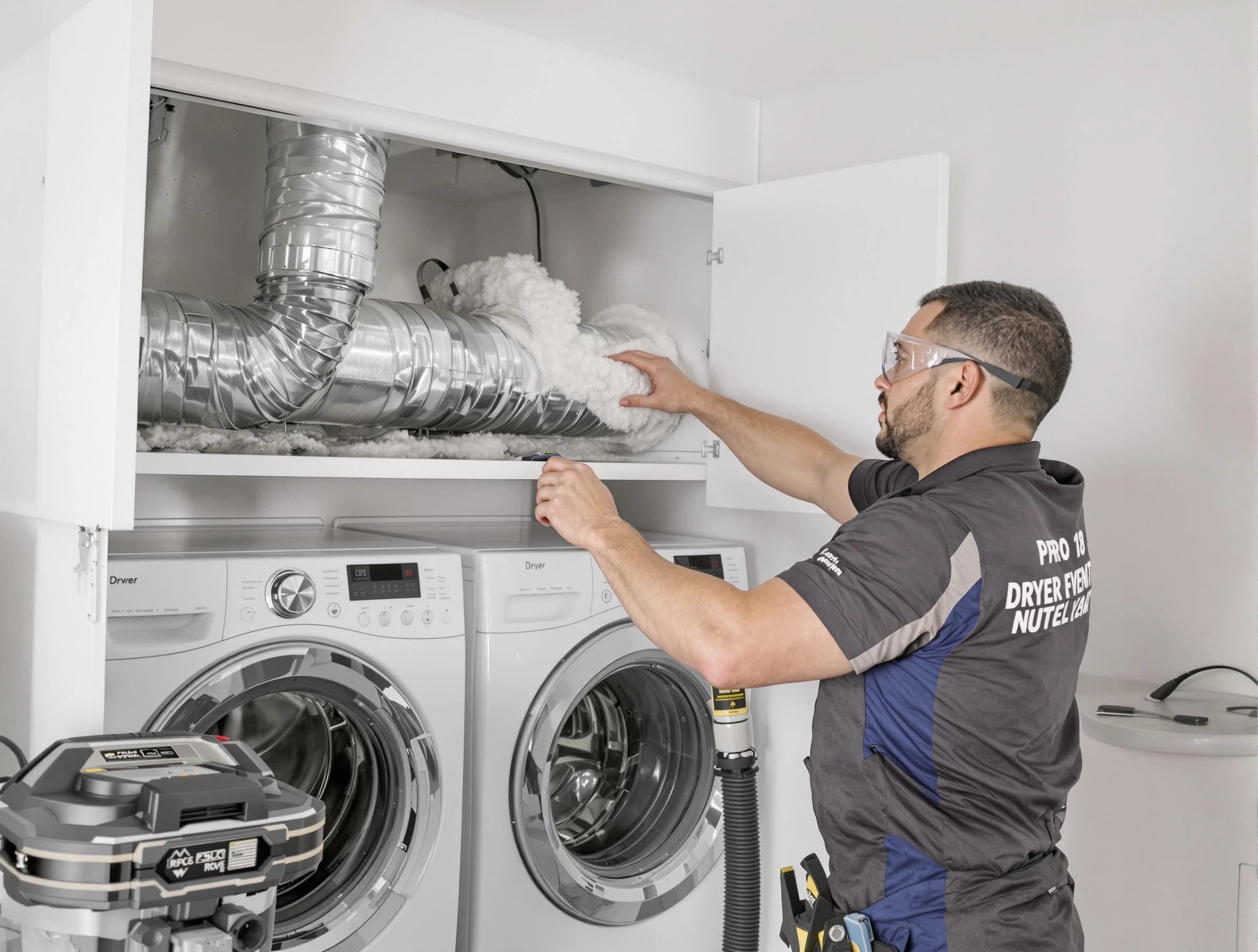 Needham Dryer Vent Cleaning certified technician performing specialized gas dryer vent cleaning in Needham
