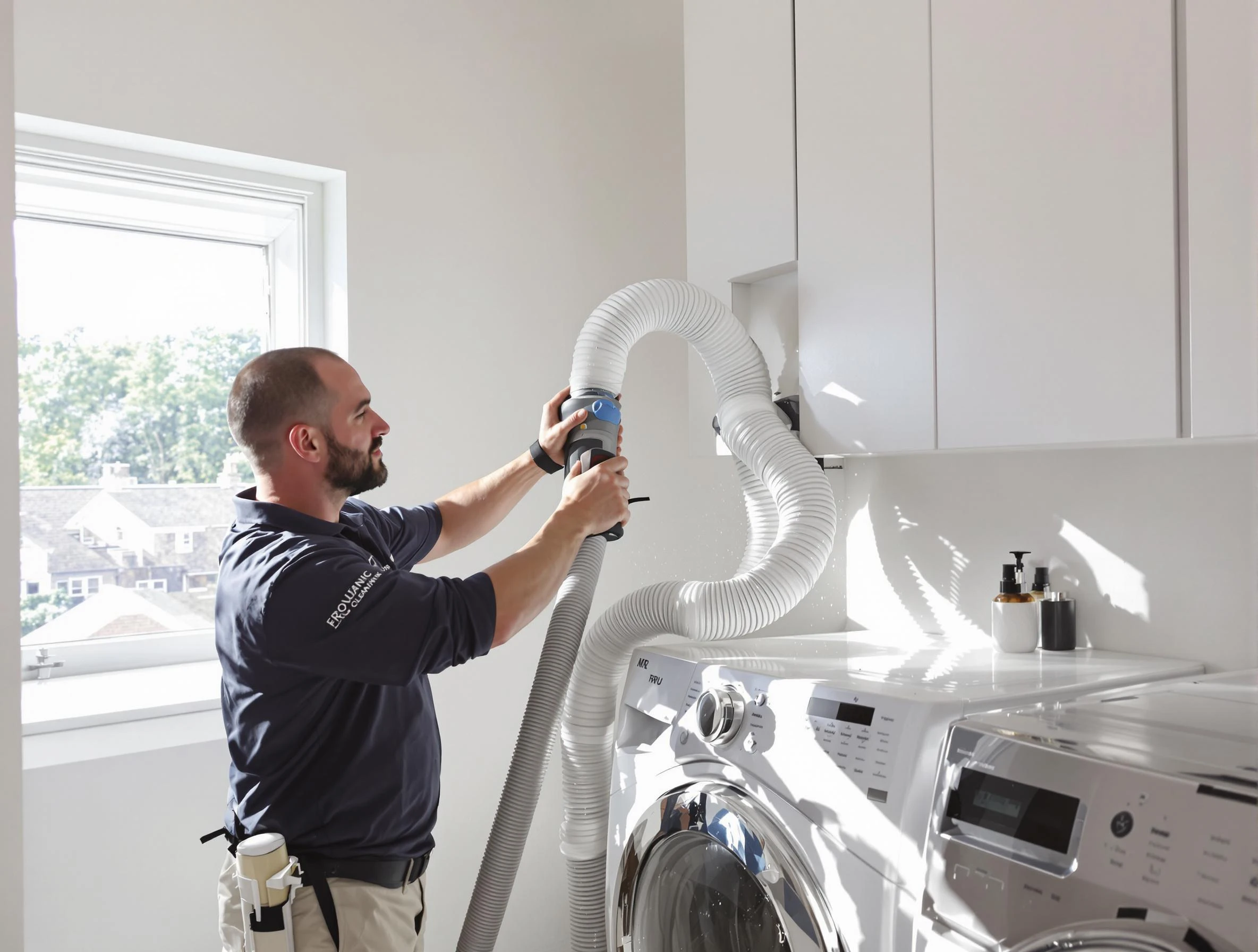 Certified Needham Dryer Vent Cleaning technician performing dryer vent cleaning in Needham